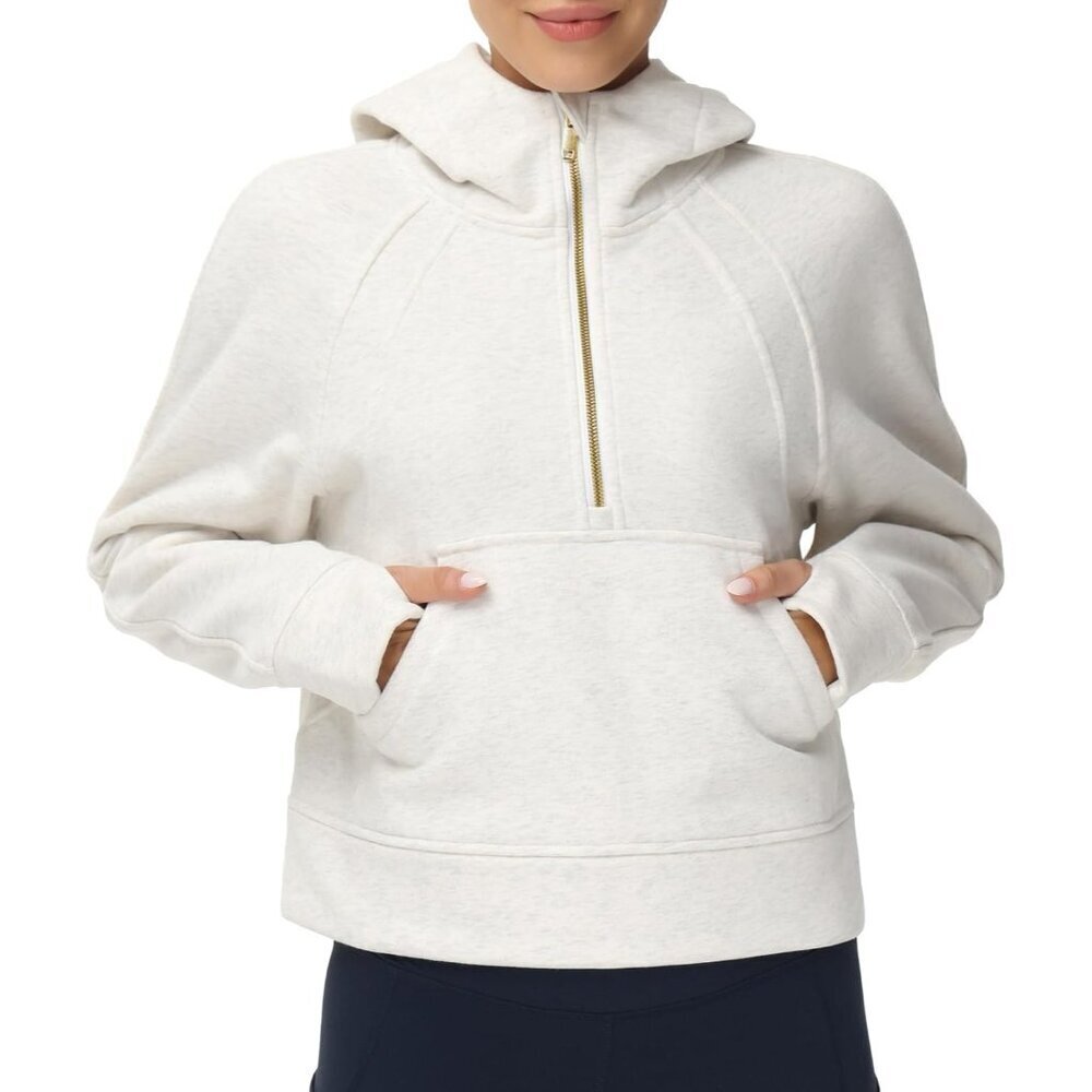 Womens Fleece Hoodie Half Zip Long Sleeve Pockets Casual Activewear